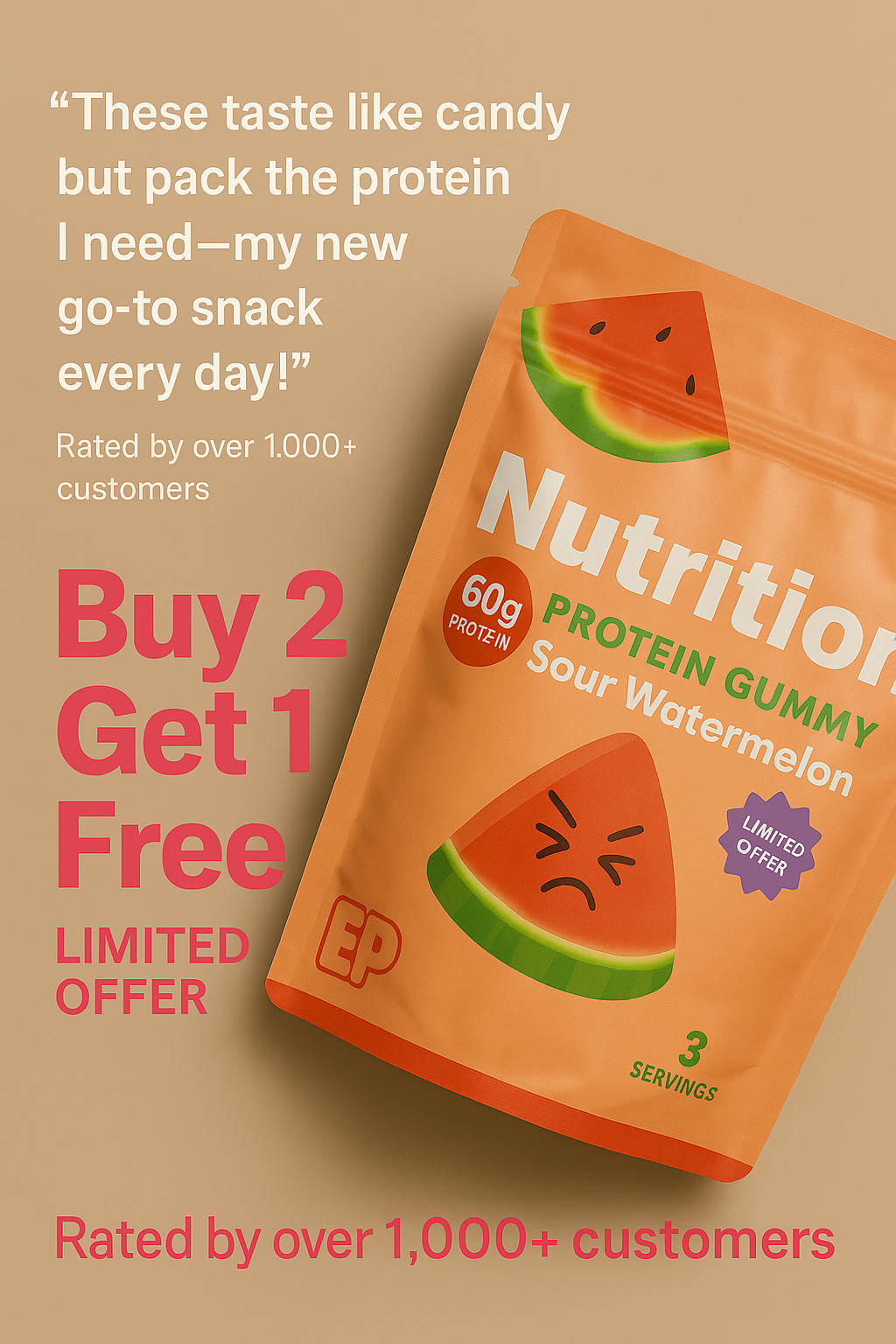 EP SOUR WATERMELON PROTEIN GUMMIES 60G